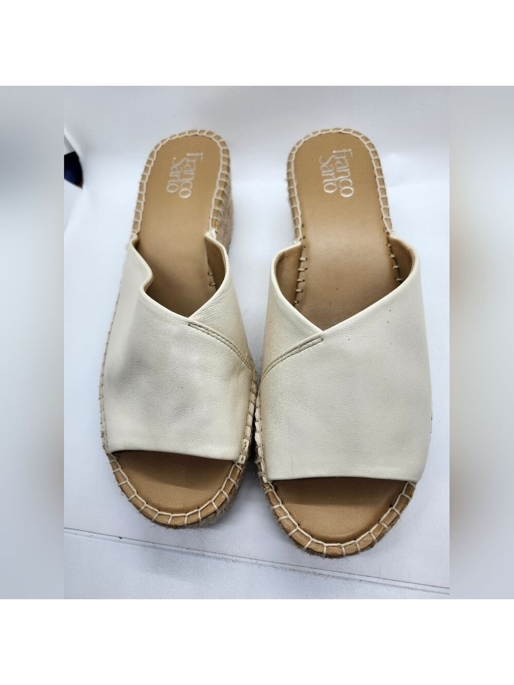 FRANCO SARTO Pinot Espadrille Wedge Sandals Leather Milk Sz 9M